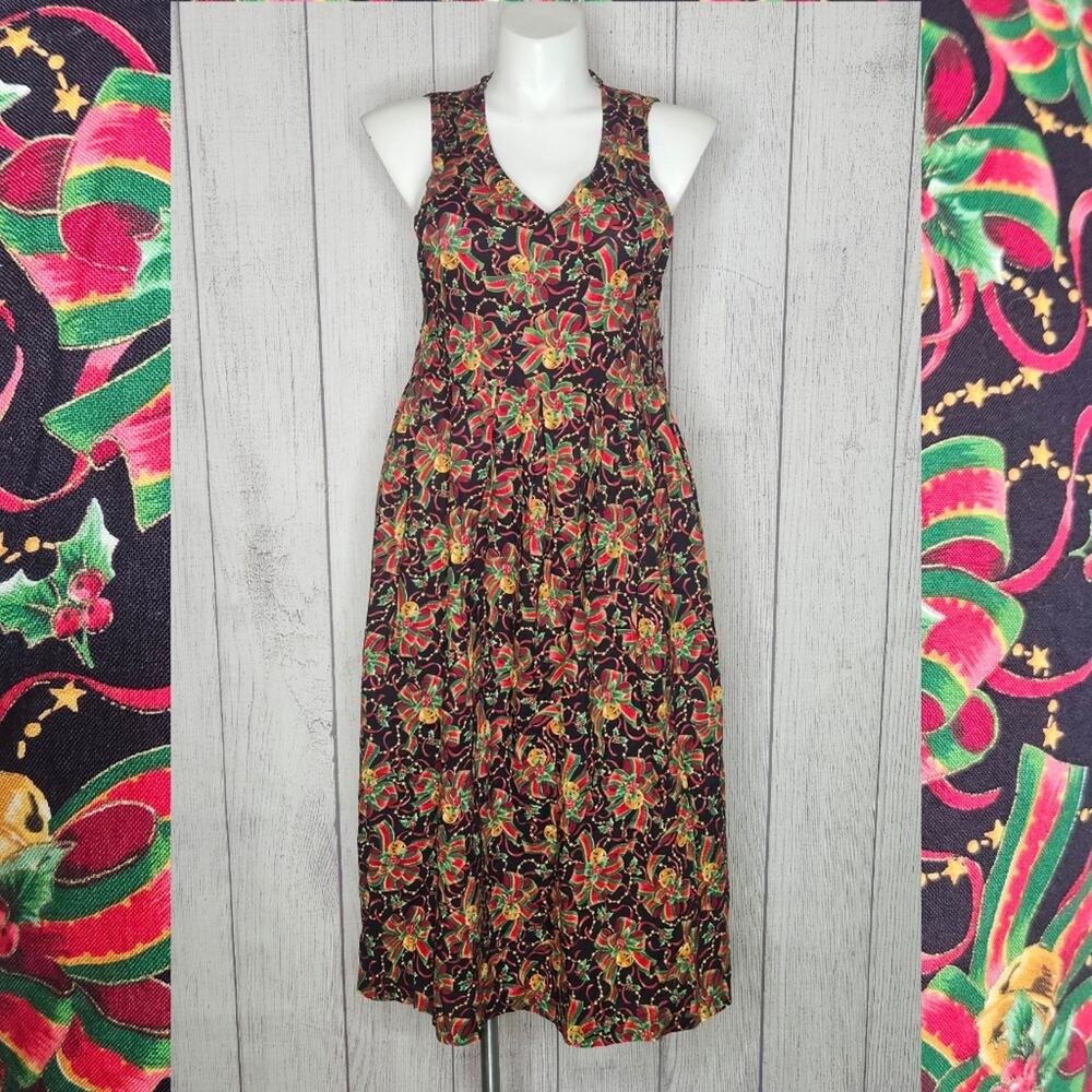 VTG 90s Pam's Closet Christmas Holiday Jingle Bell Maxi Jumper Dress, sz Medium
